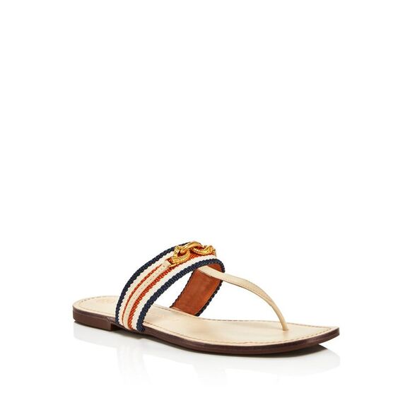 TORY BURCH Shoes - TORY BURCH Womens Beige Jessa Square Toe Slip On Thong Sandals 8 M